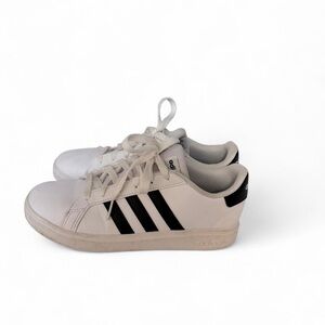 Adidas Kids White Sneakers with Black Stripes